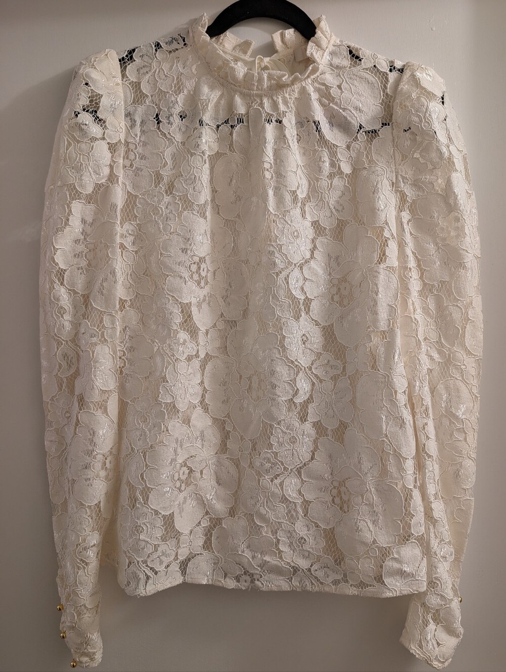 Wayf Cream Lace Long-Sleeve Blouse